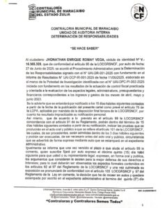 Cartel Contraloría Municipal de Maracaibo Expediente Nro UAI-DR-001-2025