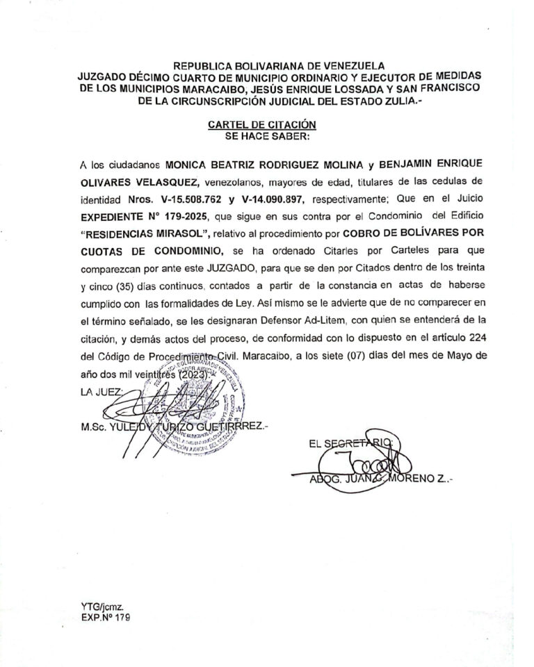 Cartel de Citación Expediente Nro 179-2025