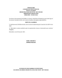 Convocatoria Asamblea de Propietarios Edificio Las Garzas