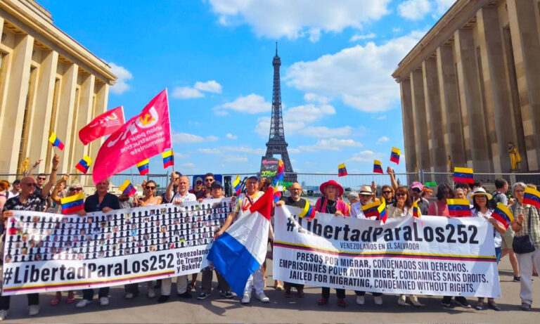 Activistas en París exigen libertad para venezolanos detenidos en El Salvador