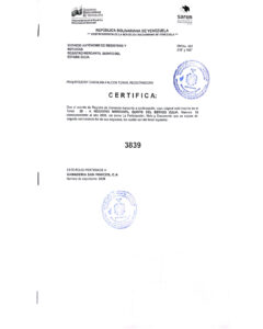 Registro Mercantil Ganadería San Marcos C.A Expediente Nro 3839