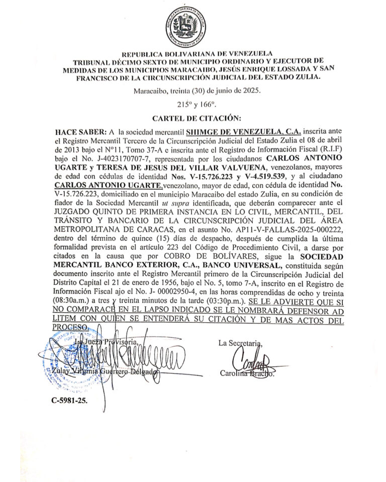 Cartel de Citacion C-5981-25