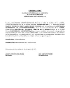 Convocatoria Asamblea Extraordinaria de Accionistas Agropecuaria Los Potreritos C.A