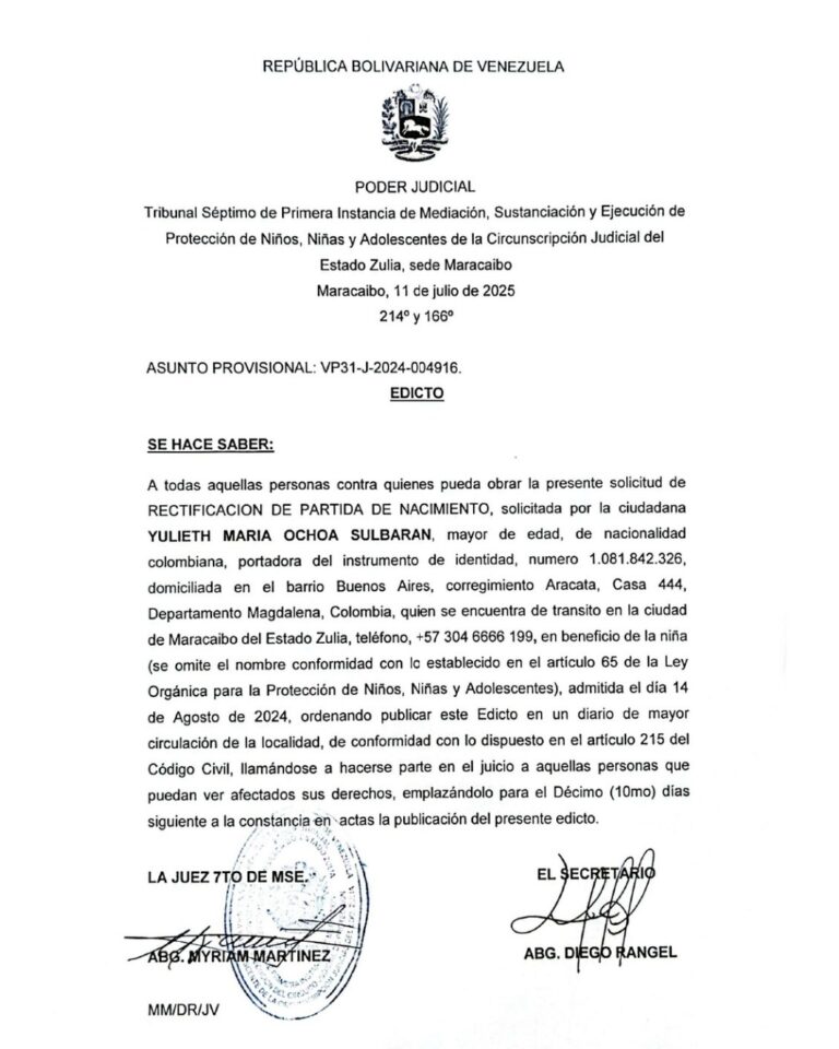 Edicto Asunto Provisional VP31-J-2024-004916