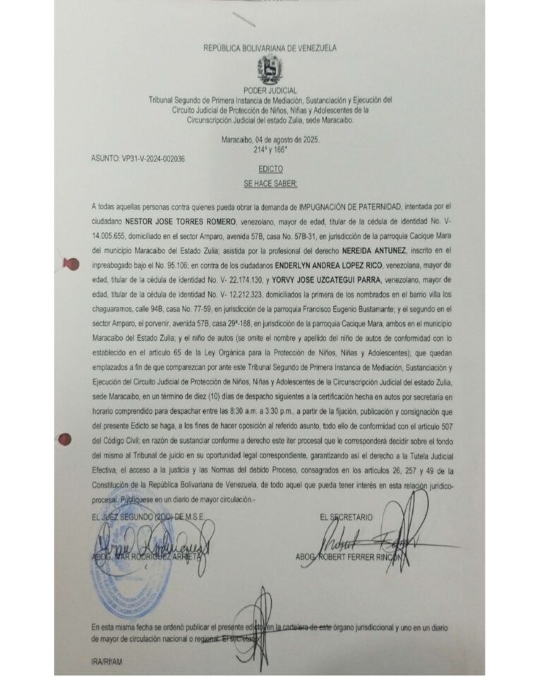 Edicto Asunto VP31-V-2024-002036