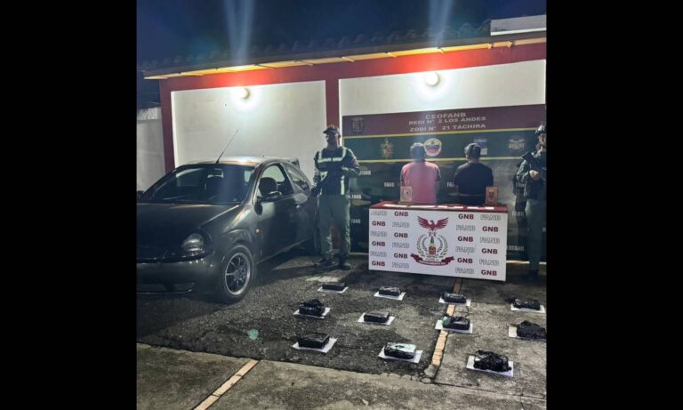 Detienen en Táchira a 2 hombres por transportar 12 kilos de cocaína