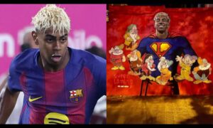 Vandalizan mural de Lamine Yamal con los 7 enanitos