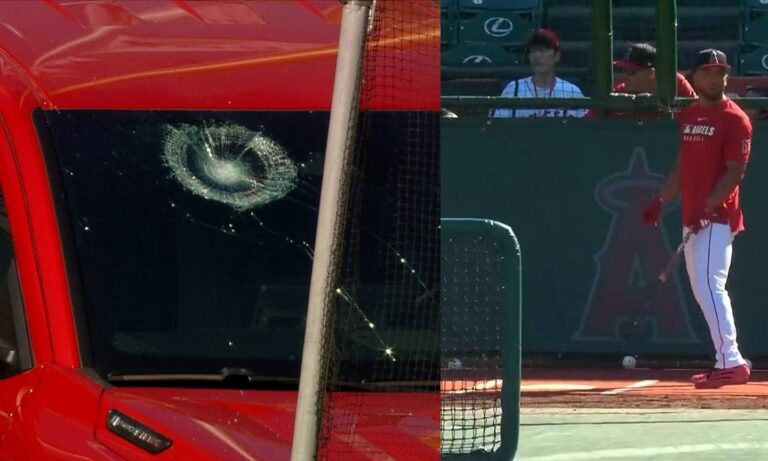Oswald Peraza rompe parabrisas de vehículo con jonrón durante entrenamiento