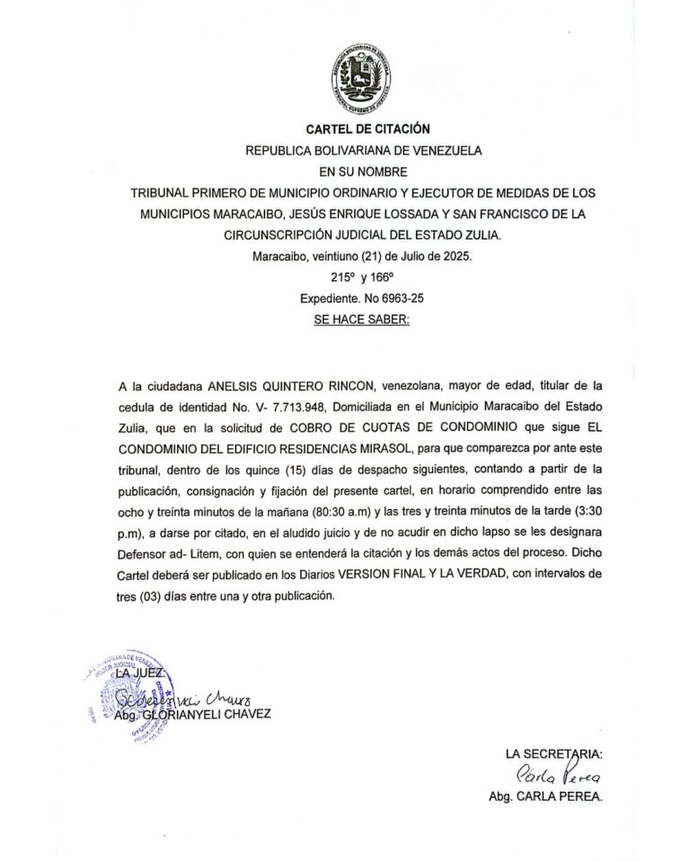 Cartel de Citación Expediente Nro 6963-25