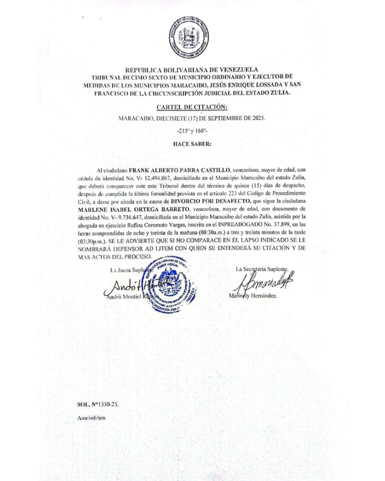Cartel de Citación Solicitud Nro 1550-25