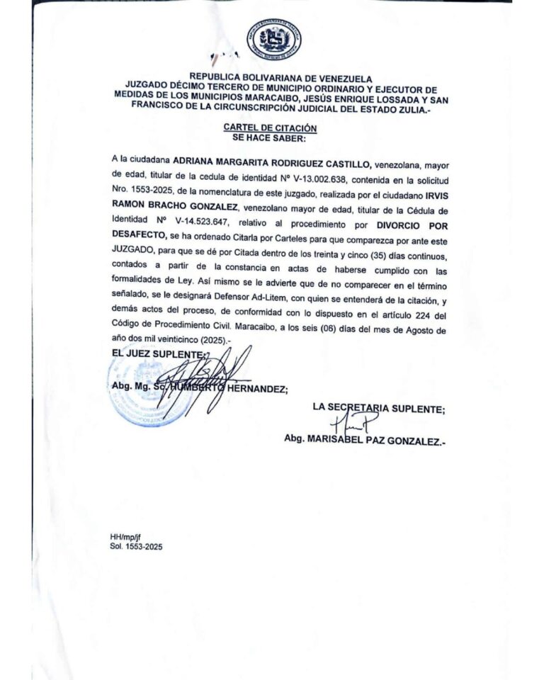 Cartel de Citación Solicitud Nro 1553-2025