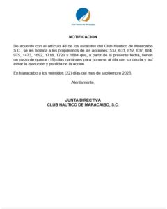 Cartel de Notificación Club Náutico de Maracaibo