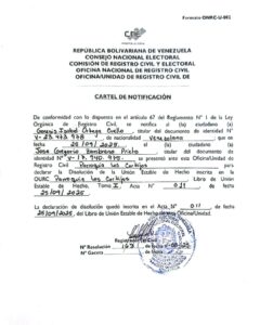 Cartel de Notificación Disolución de Unión Estable de Hecho Resolución Nro 163