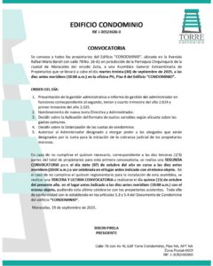 Convocatoria Asamblea Extraordinaria de Accionistas Edificio Condominio