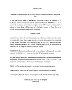 Convocatoria Asamblea Extraordinaria de Accionistas Sociedad Mercantil ISNELMAR C.A