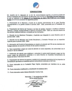 Convocatoria Asamblea General Ordinaria Club Náutico de Maracaibo
