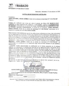 Cartel de Notificación Cartelaria Expediente N° 042-2024-01-00204