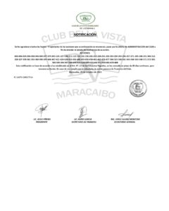 Cartel de Notificación Propietarios Accionistas Club Bella Vista Maracaibo