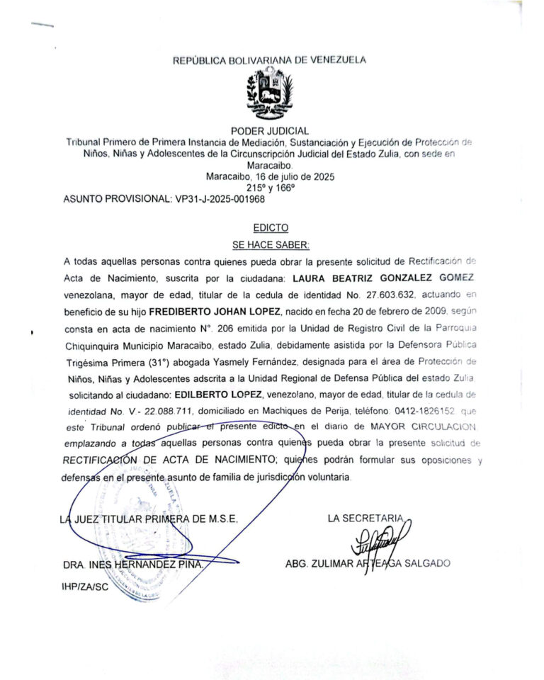 Edicto Asunto VP31-J-2025-001968