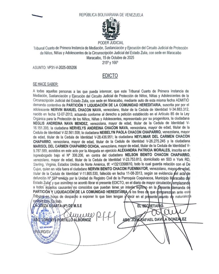 Edicto Asunto VP31-V-2025-005206