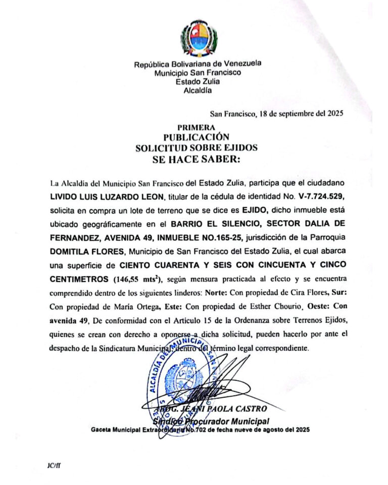 Primera Publicación Solicitud Sobre Ejidos