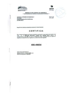 Registro Mercantil Edmar Moto's Maracaibo C.A Expediente Nro 486-49654
