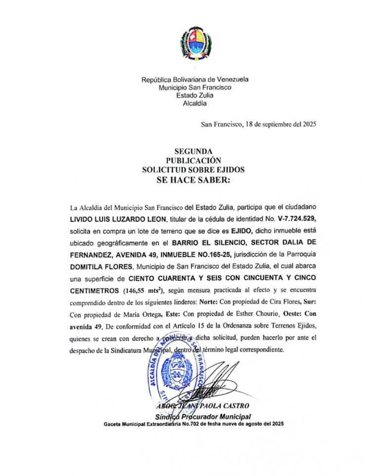 Segunda Publicación Solicitud Sobre Ejidos