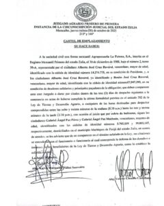 Cartel de Emplazamiento Se Hace Saber Agropecuaria La Patona S.A