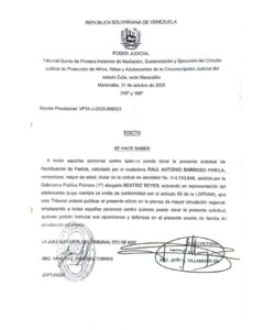 Edicto Asunto Provisional VP31-J-2025-005523
