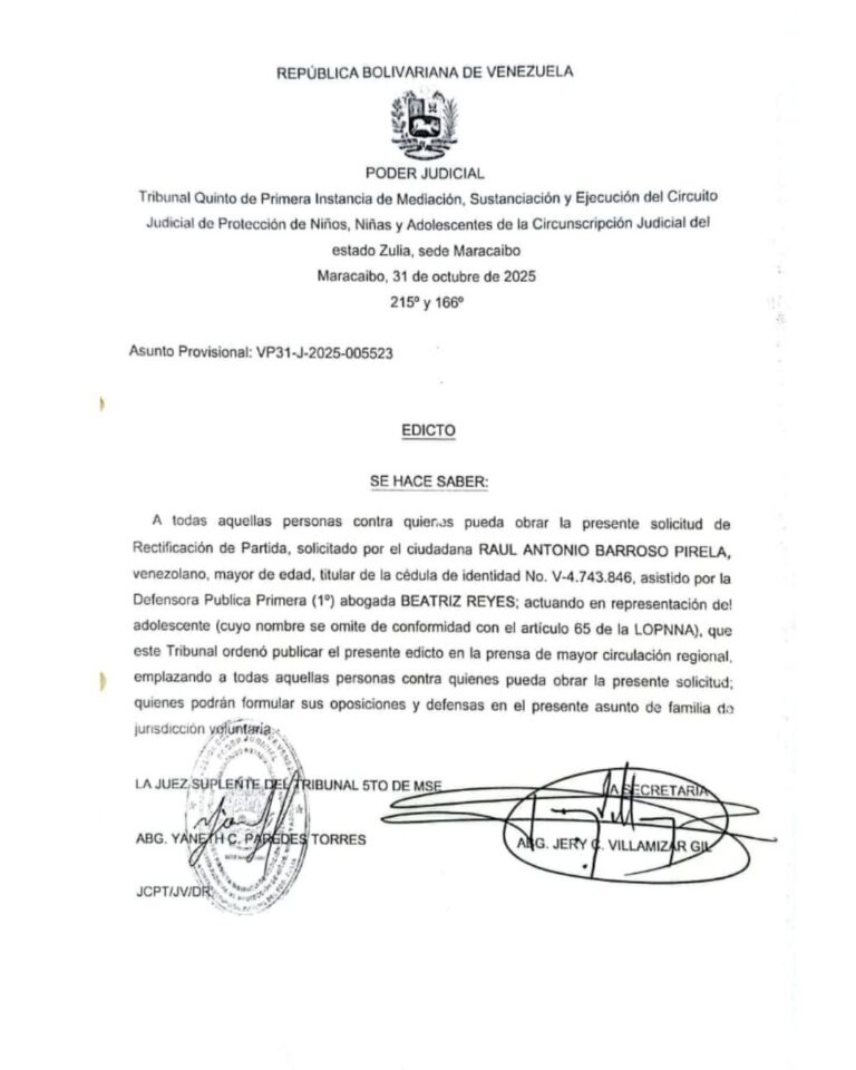 Edicto Asunto Provisional VP31-J-2025-005523