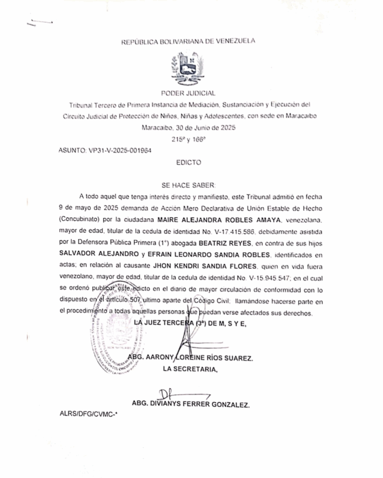 Edicto Asunto VP31-V-2025-001964