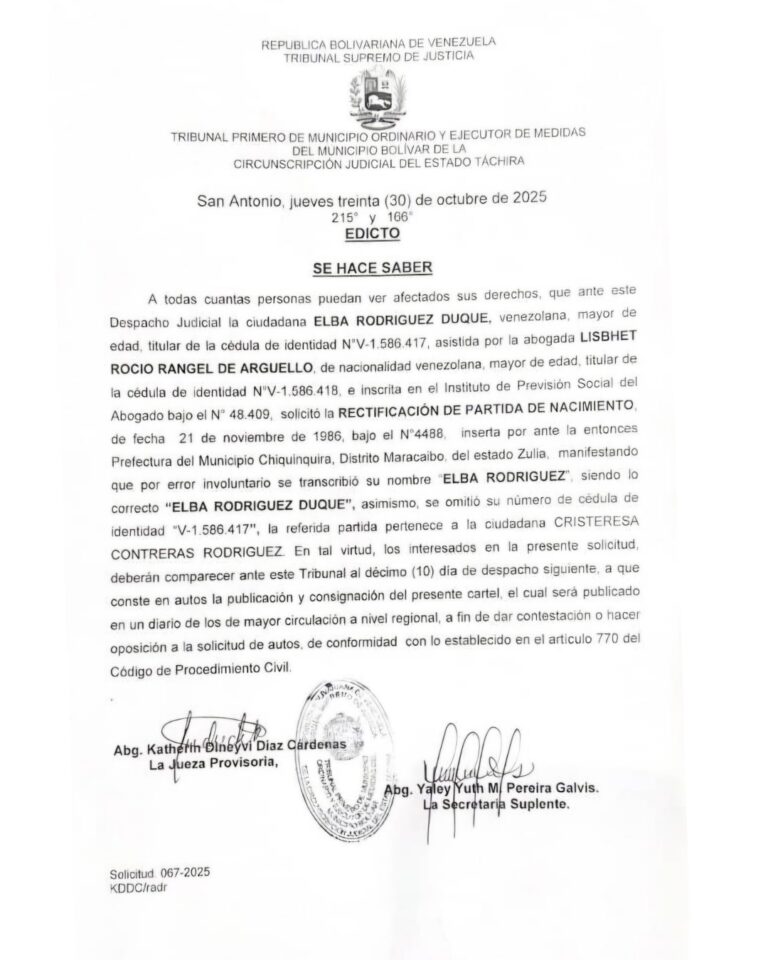 Edicto Solicitud Nro 067-2025