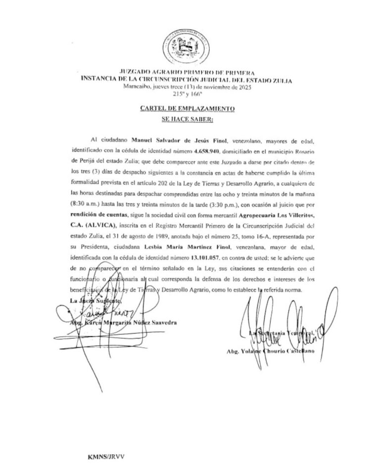 Cartel de Emplazamiento Rendición de cuentas Agropecuaria Los Villeritos