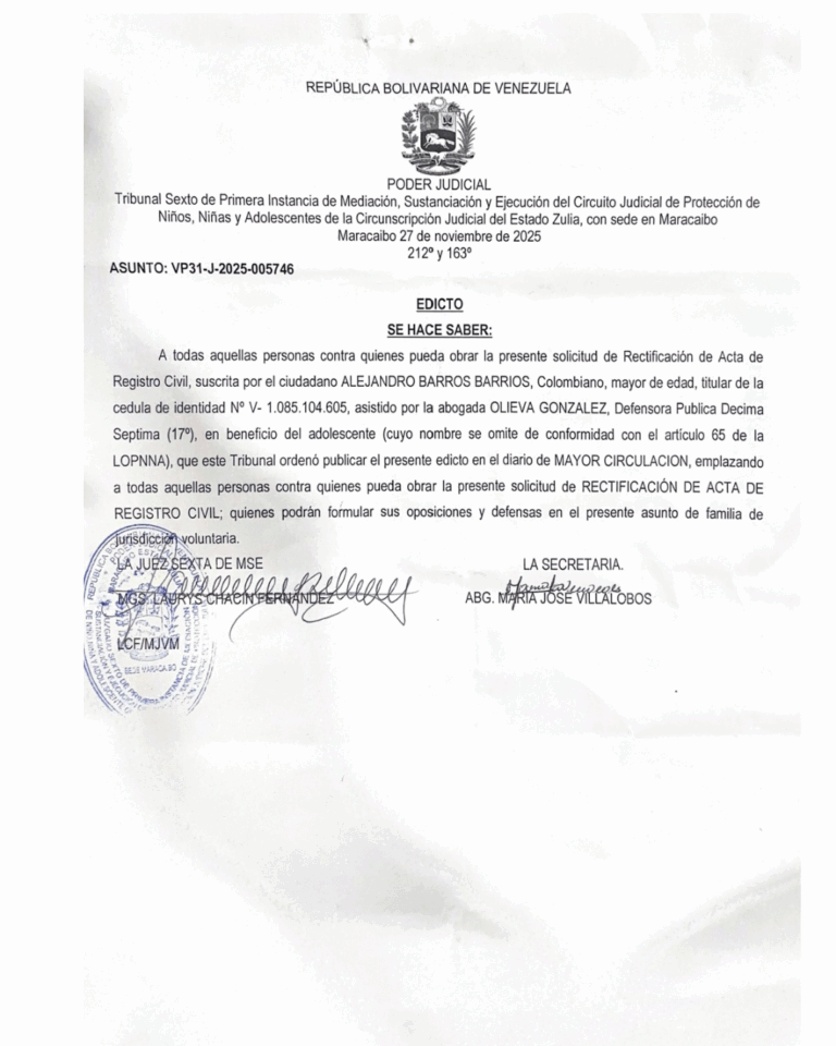 Edicto Asunto VP31-J-2025-005746