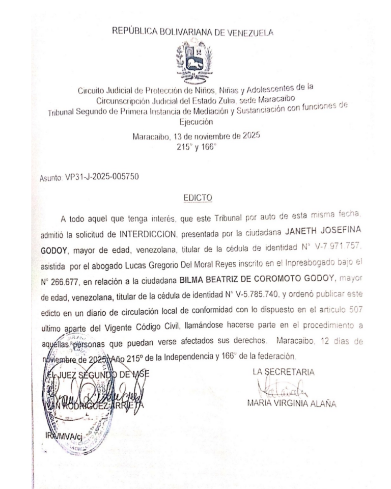 Edicto Asunto VP31-J-2025-005750