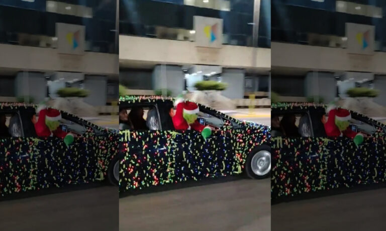 “El Grinch” pasea por todo 5 de Julio dentro de carro navideño viral
