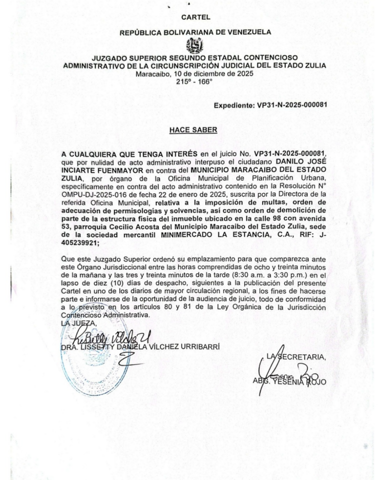 Cartel Expediente Nro VP31-N-2025-000081