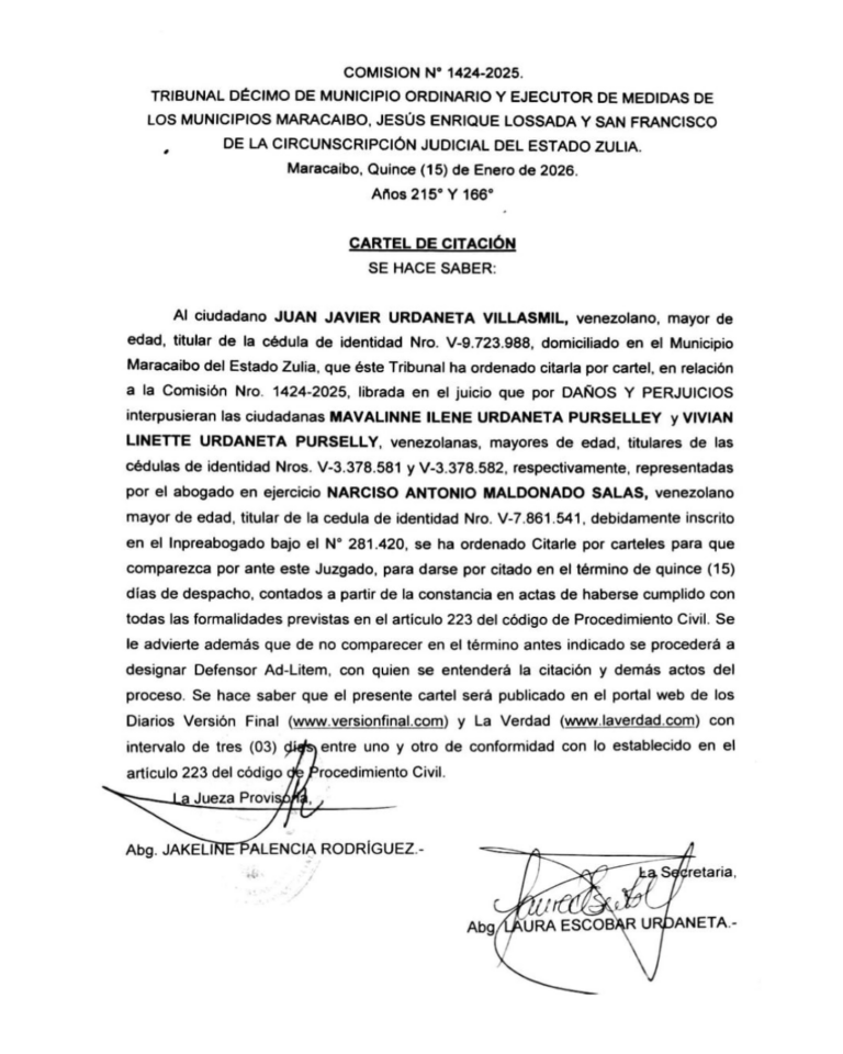 Cartel de Citación Comisión Nro 1424-2025