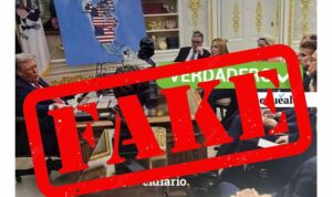Gobierno tilda de “fake” el mapa compartido por Trump con bandera estadounidense
