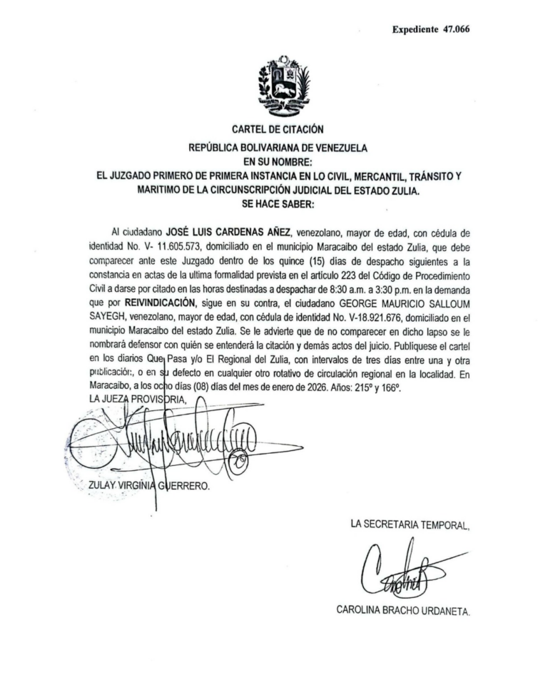 Cartel de Citación Expediente Nro 47.066