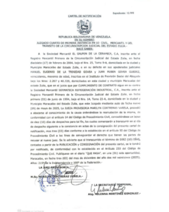 Cartel de Notificación Expediente Nro 13.999