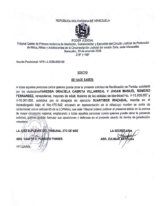 Edicto Asunto Provisional VP31-J-2026-000169