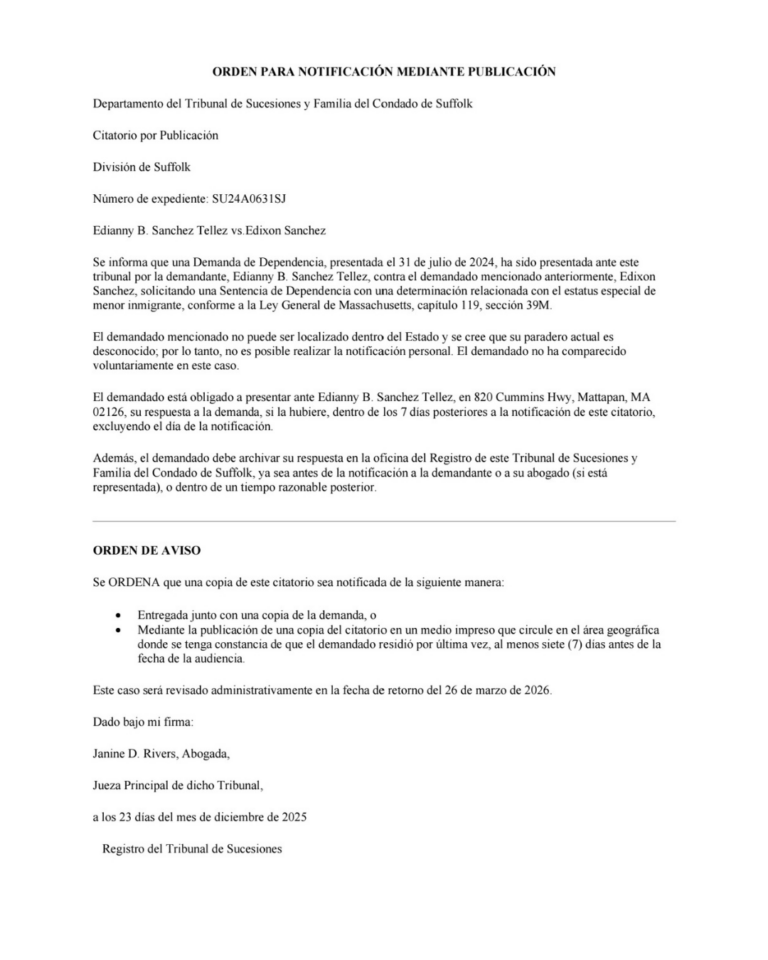 Orden para Publicación Mediante Notificación Expediente Nro SU24A0641SJ