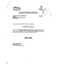 Registro Mercantil Agro Servet, C.A Expediente Nro 486-1884