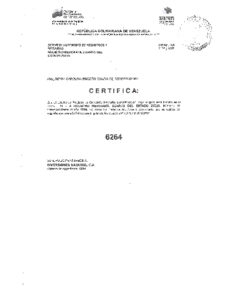 Registro Mercantil Inversiones Baquiro, C.A Expediente Nro 6264