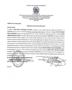 Boleta de Notificación Cartelaria Asunto VP31-J-2025-006185