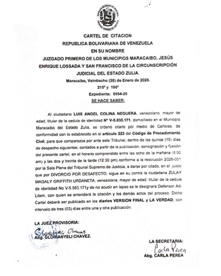 Cartel de Citación Expediente Nro 695425