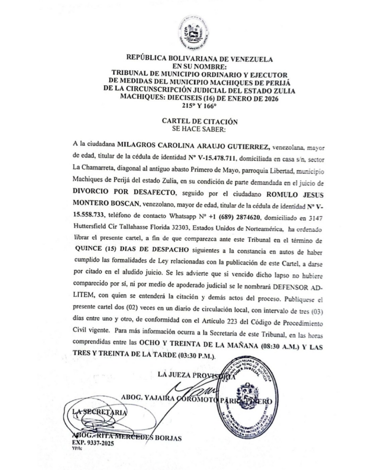 Cartel de Citación Expediente Nro 9337-2025