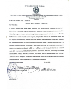 Cartel de Notificación del No Presente Asunto Provisional VP31-J-2025-005301