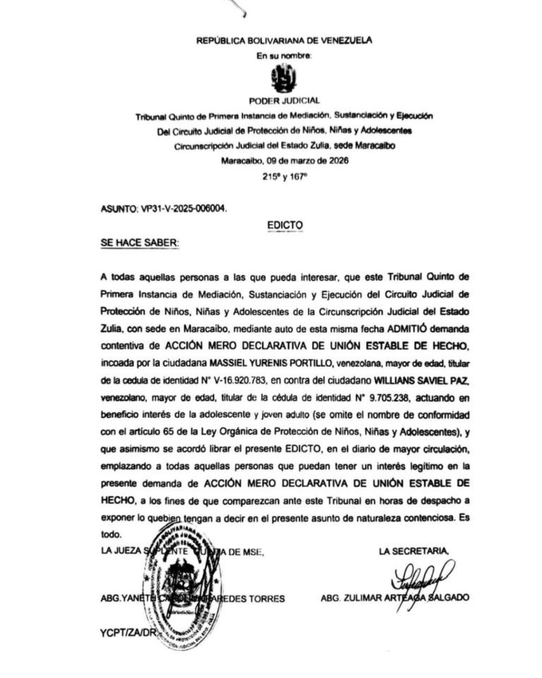 Edicto Asunto VP31-V-2025-006004